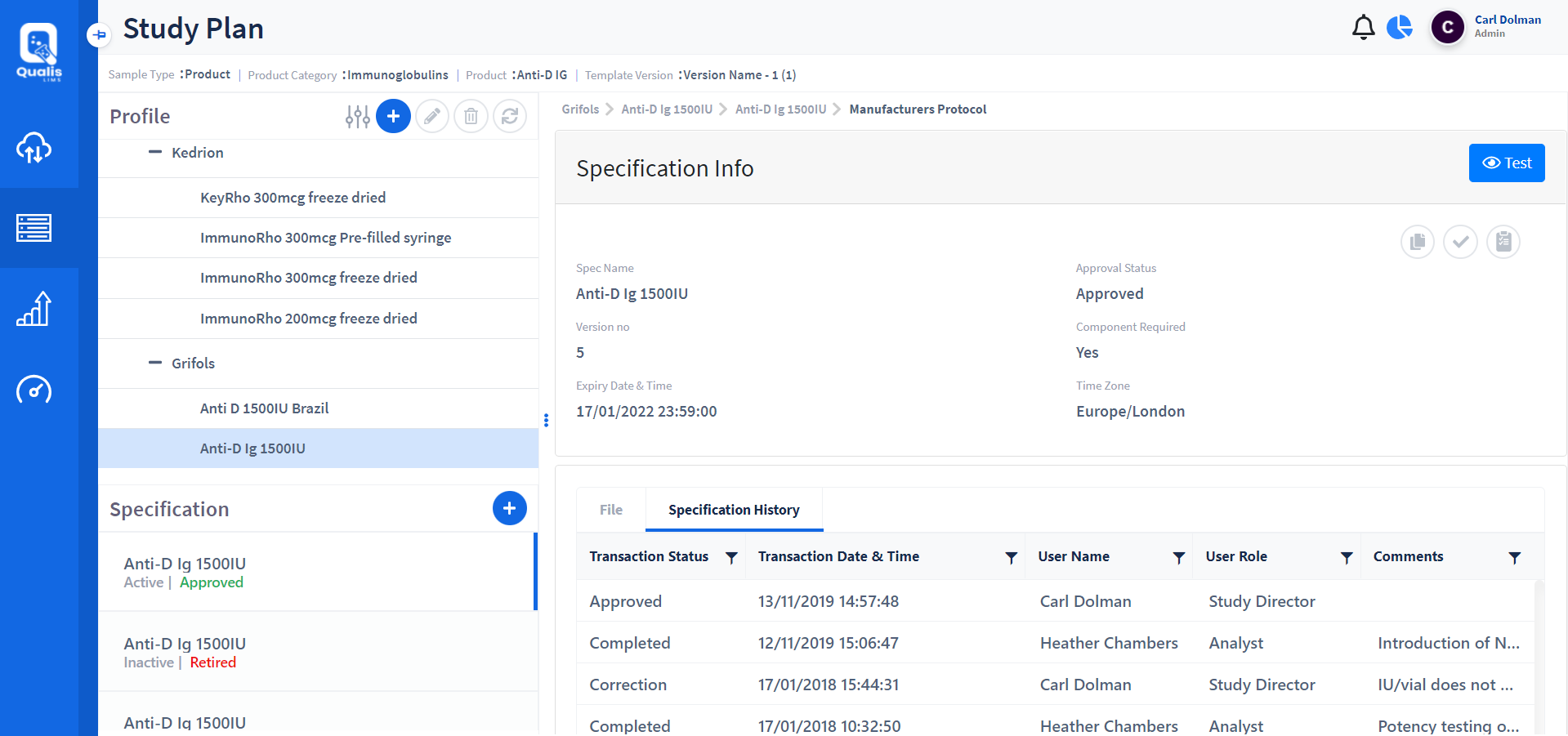 screenshot of QuaLIS LIMS